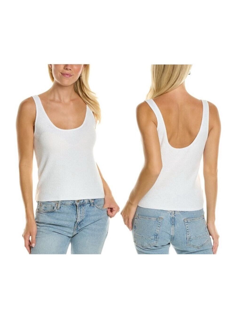 NWT Rebecca Taylor Boucle White Textured Scoop Neck Tank Top Size M